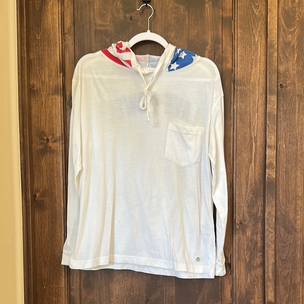 White Hoodie with American Flag Hood